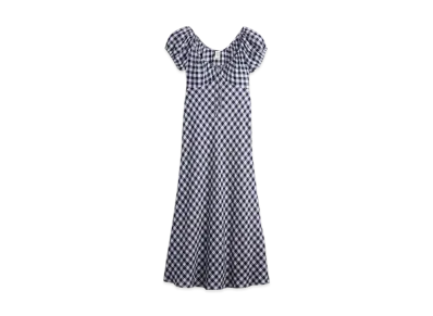 GAP x DOEN Linen 100% Gingham Check Midi One Piece "Navy Blue Gingham Check"