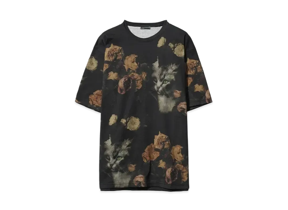 LAD MUSICIAN 30/2 T-CLOTH ROSE+CAT BIG T "BLACK BEIGE"