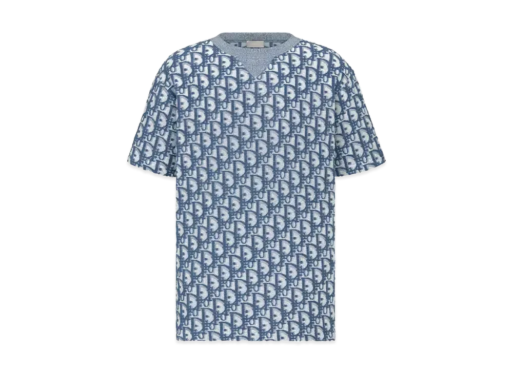 Dior Oblique Terry Cotton Jersey T-Shirt (Relax Fit) "White/Blue"