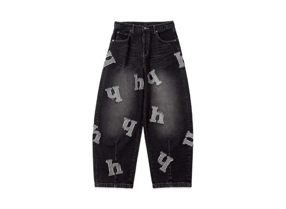 HTH H flower logo denim "BLACK"