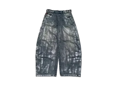 9090 Heisei Logo Shiny Printed Denim Pants "MAD LIGHT BLUE"