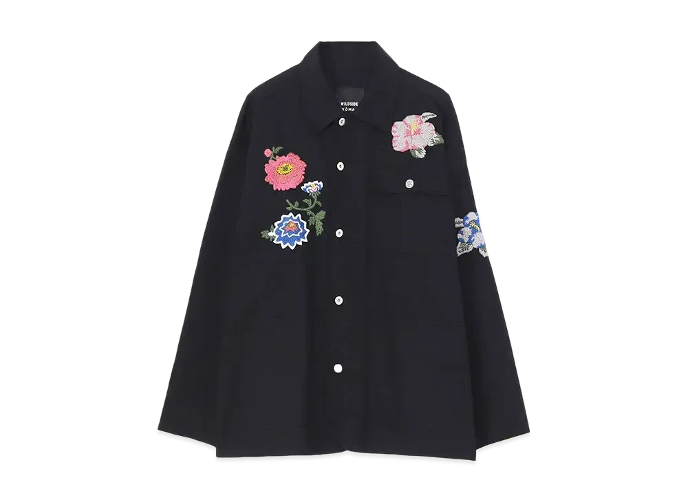 WILDSIDE Yohji Yamamoto x NOMARHYTHM TEXTILE Flower Embroidery Work Jacket "Black"