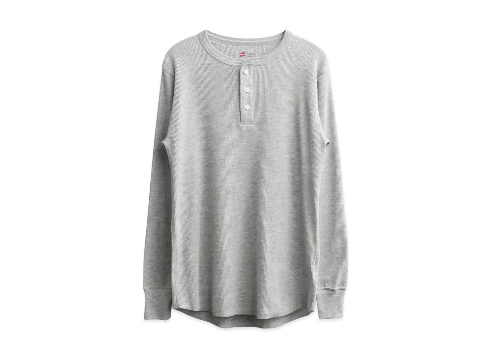 Hanes Thermal Henley Long Sleeve T-Shirt "Gray"