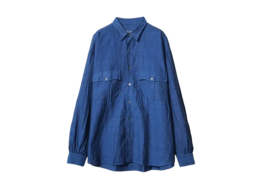 PORTER CLASSIC ROLL UP LINEN COTTON SHIRT CANCLINI "NAVY"
