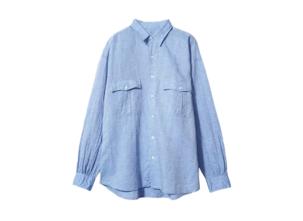 PORTER CLASSIC ROLL UP LINEN COTTON SHIRT CANCLINI "BLUE"