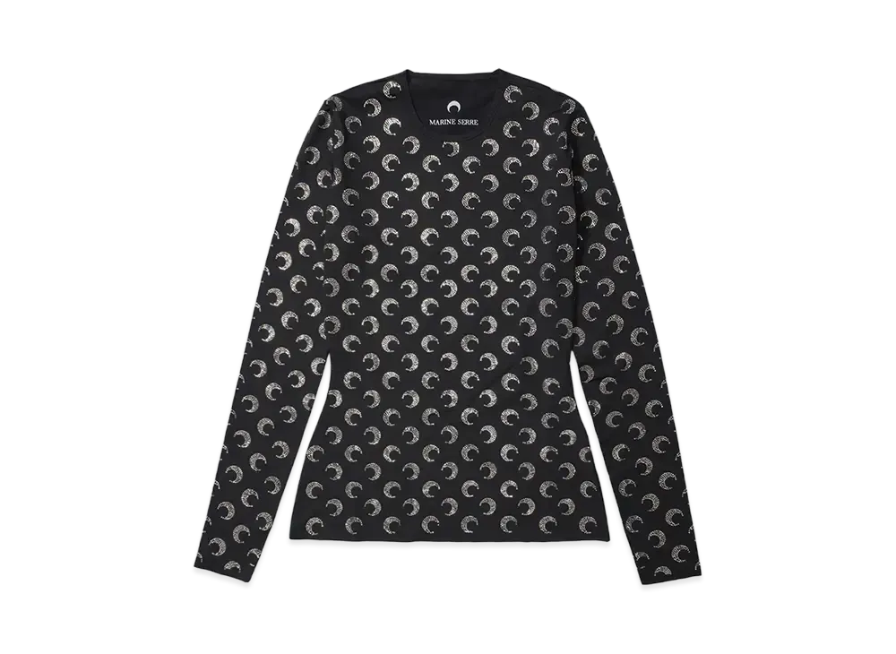 Marine serre RECYCLED MOON STRASS JERSEY SS CREWNECK TOP "BLACK"