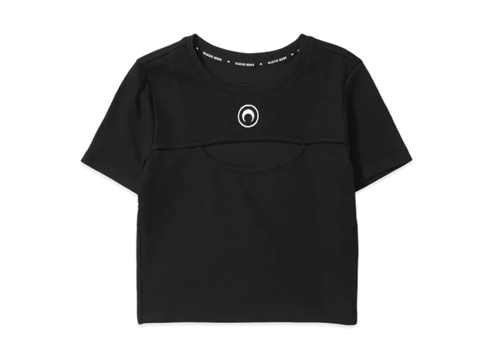 Marine serre MOON LOGO RIBBED JERSEY CUT-OUT T-SHIRT (25SS) "BLACK"