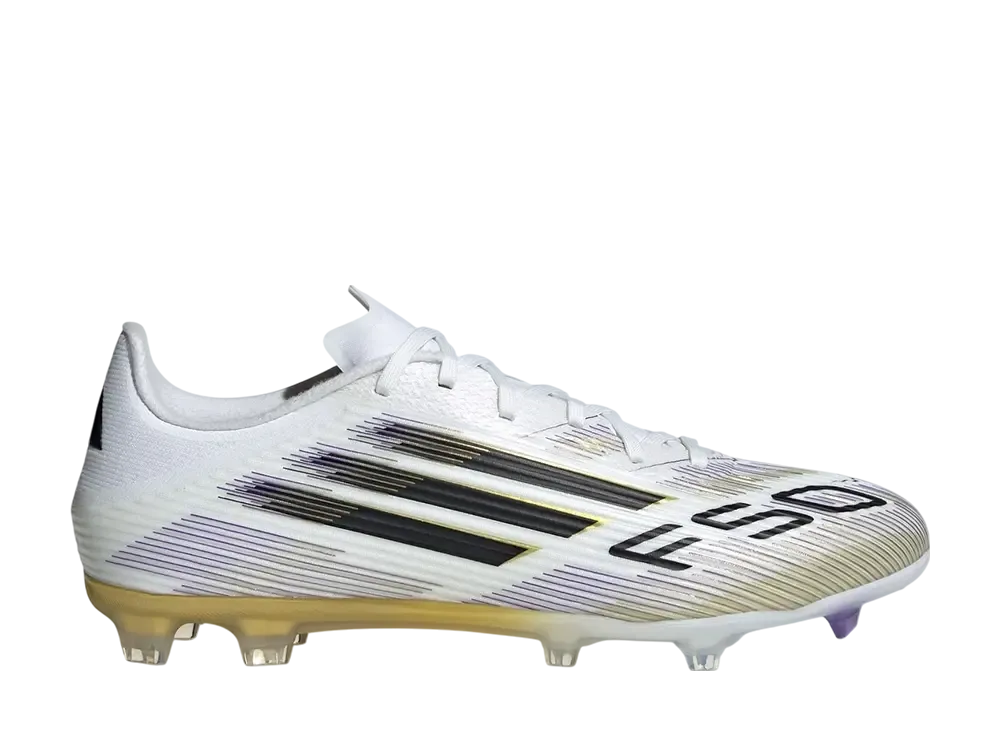 adidas F50 League FG Cleats "Cloud White/Core Black/Gold Metallic"