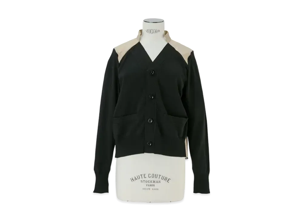 sacai Cotton Gabardine x Knit Cardigan "Black/Beige"