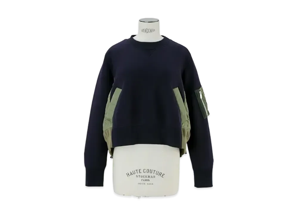 sacai Sponge Sweat x Nylon Twill Pullover "Navy/Khaki"