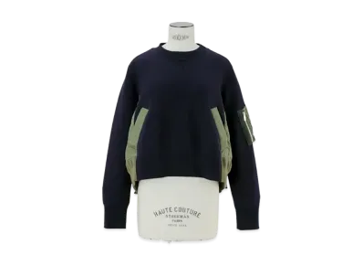 sacai Sponge Sweat x Nylon Twill Pullover "Navy/Khaki"