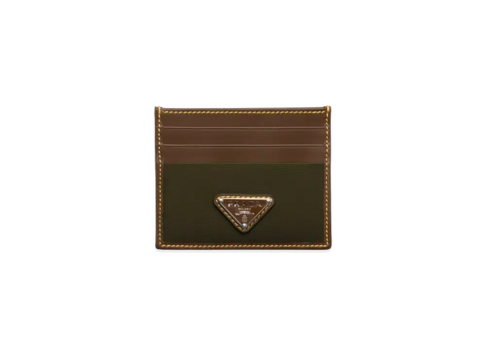 PRADA Re-Nylon and Leather Card Holder "Khaki Green/Dark Brown"
