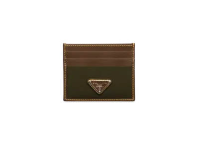 PRADA Re-Nylon and Leather Card Holder "Khaki Green/Dark Brown"