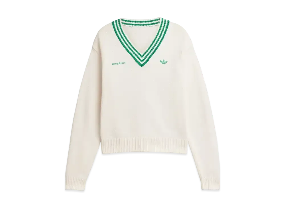 adidas x Sporty & Rich V-neck Sweater "Off White/Night Navy"