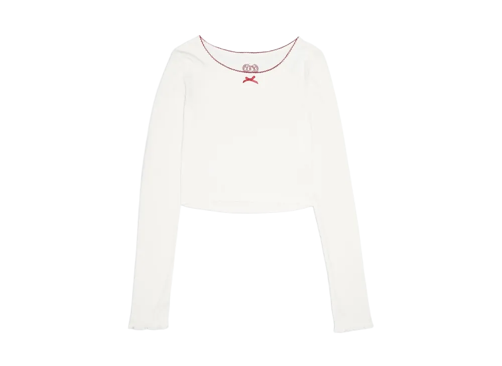 HTH Heart Pattern Cropped Long Tee "WHITE"