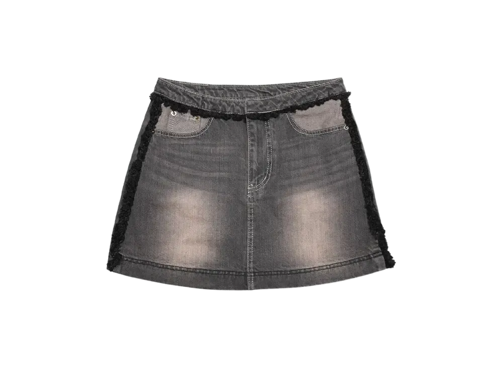 HTH denim boa skirt "BLACK"