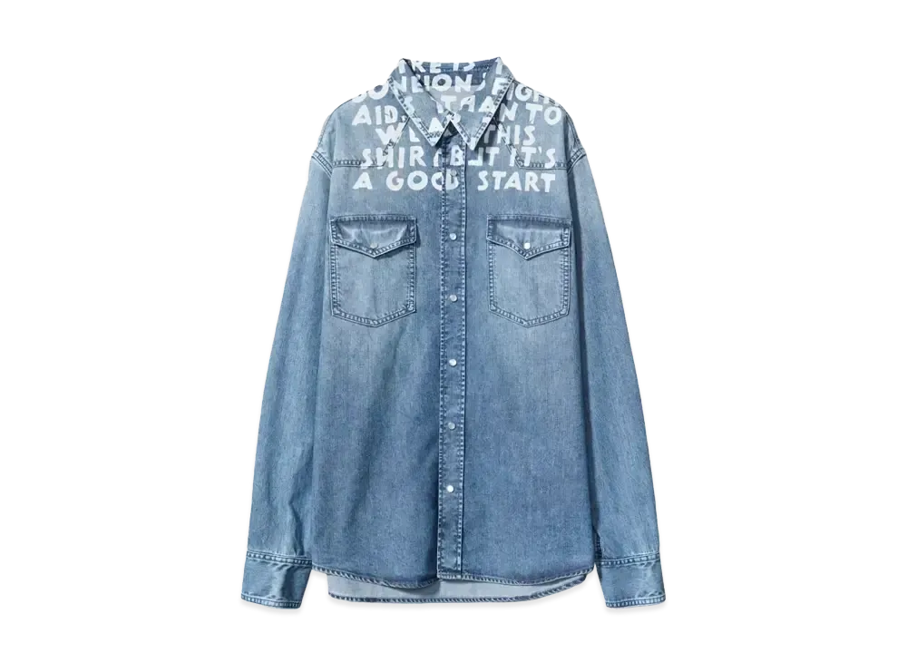 MM6 Maison Margiela Slogan Printed Snapped Denim Shirt "LIGHT BLUE"
