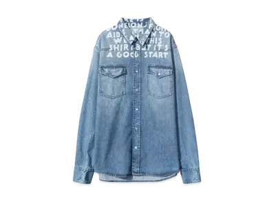 MM6 Maison Margiela Slogan Printed Snapped Denim Shirt "Light Blue"