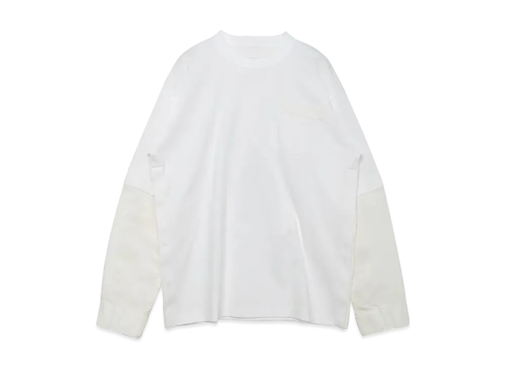 sacai Nylon Twill x Cotton Jersey L/S T-Shirt "White/Off White"