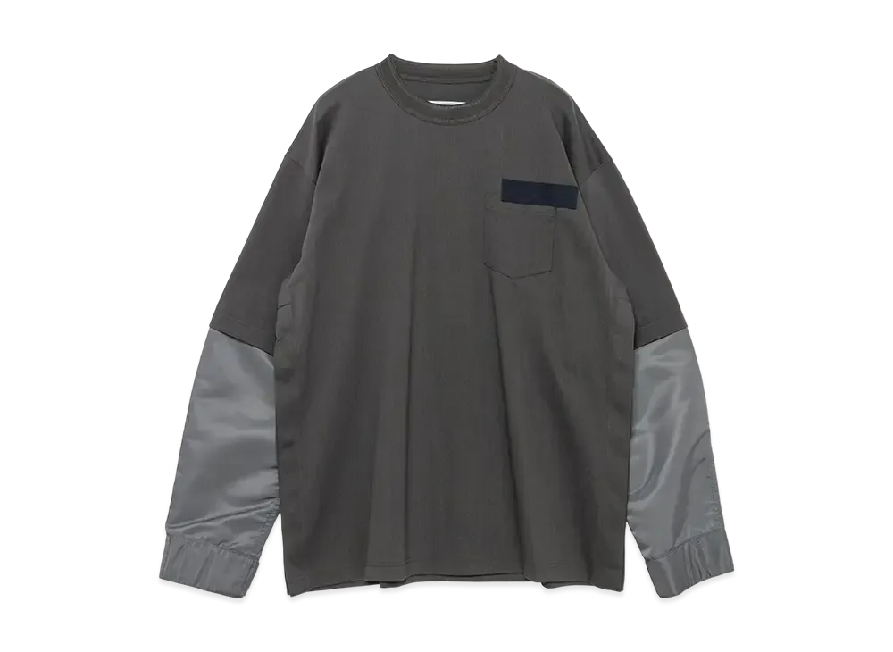 sacai Nylon Twill x Cotton Jersey L/S T-Shirt "Charcoal Gray/Charcoal Gray"