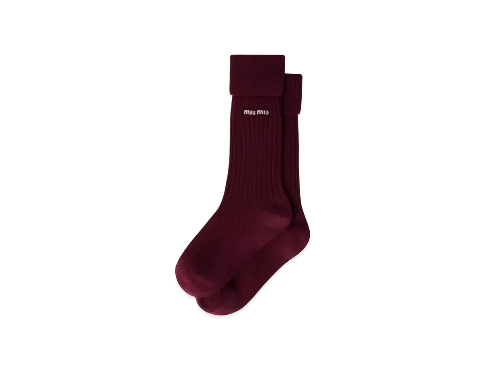 MIUMIU Women's Ribbed Knit Socks "Wine Red"