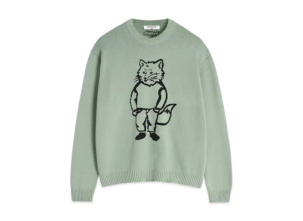 Maison Kitsune Dressed Fox Intarsia Jumper "Vert De Gris"
