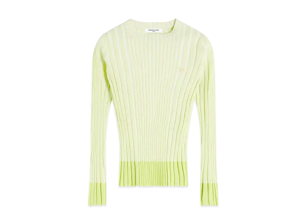 Maison Kitsune Baby Fox Patch Pleats Rib Jumper "Citron Vert"