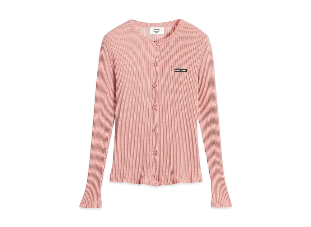 Maison Kitsune Handwriting Label Rib Cardigan "Porcelaine Pink"