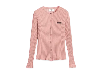 Maison Kitsune Handwriting Label Rib Cardigan "Porcelaine Pink"