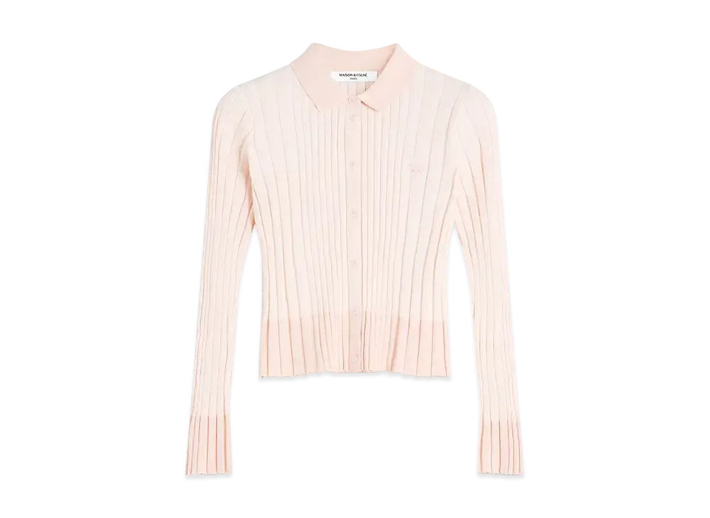 Maison Kitsune Baby Fox Patch Pleats Rib Cardigan "Porcelaine Pink"