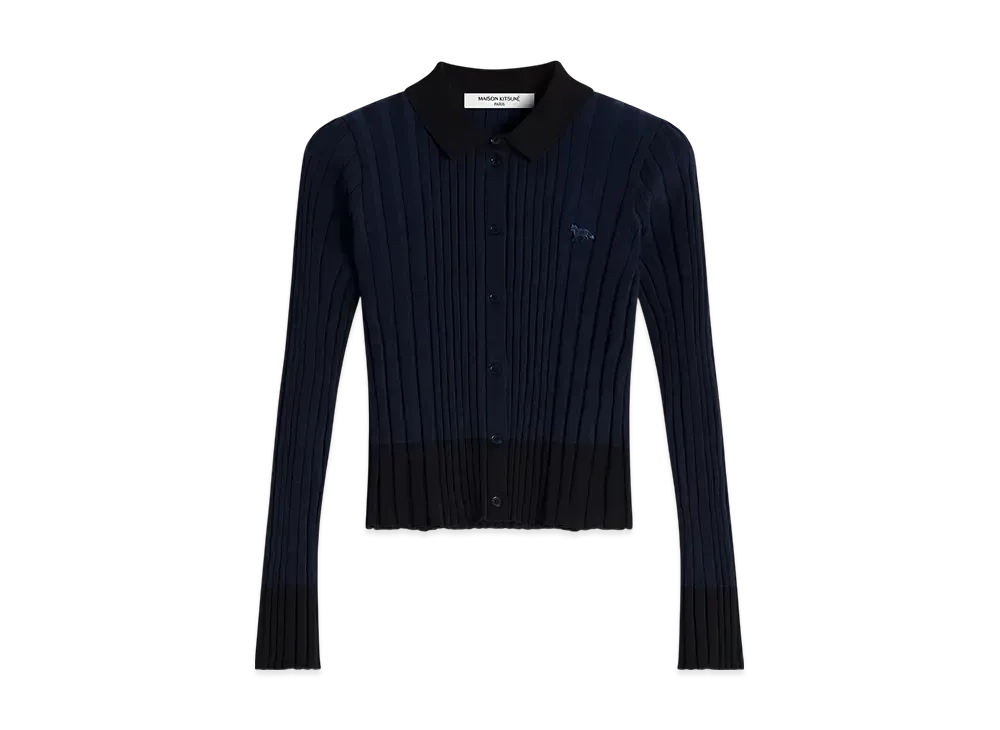 Maison Kitsune Baby Fox Patch Pleats Rib Cardigan "Ink Blue"