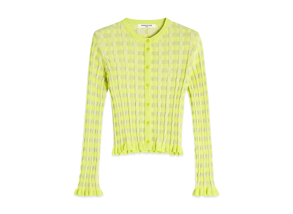 Maison Kitsune Baby Fox Patch Jacquard Check Cardigan "Chartreuse"