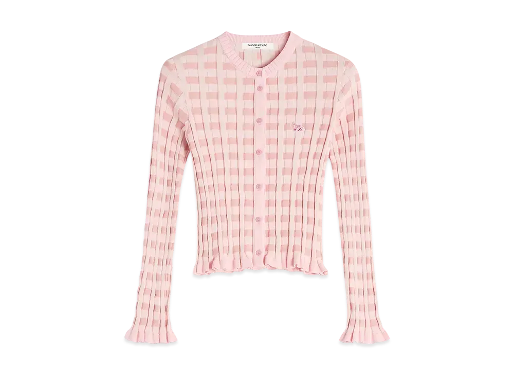 Maison Kitsune Baby Fox Patch Jacquard Check Cardigan "Fraise"
