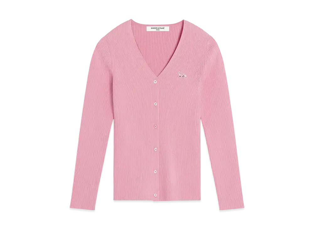 Maison Kitsune Baby Fox Patch Fine Rib Cardigan "Fraise"