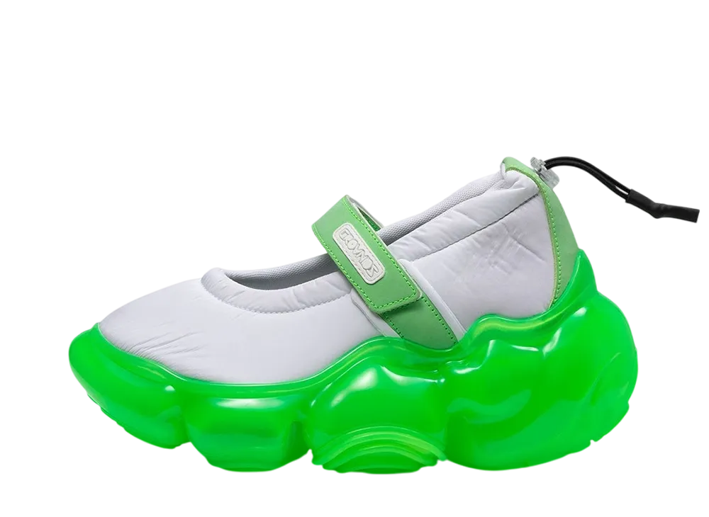 grounds Women's MOOPIE STRAP PUMPS "White Neon Green/Neon Green"