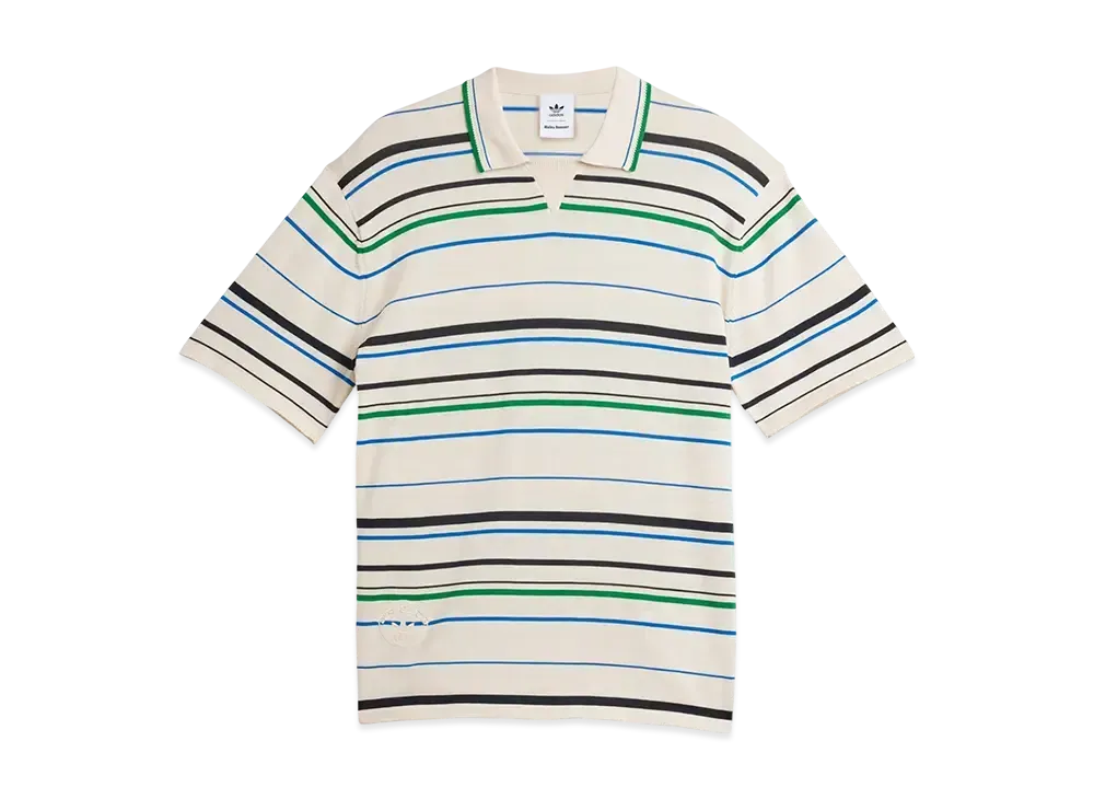 adidas x Wales Bonner Knit Polo Shirt "Wonder White/Green/Blue Bird/Night Indigo"