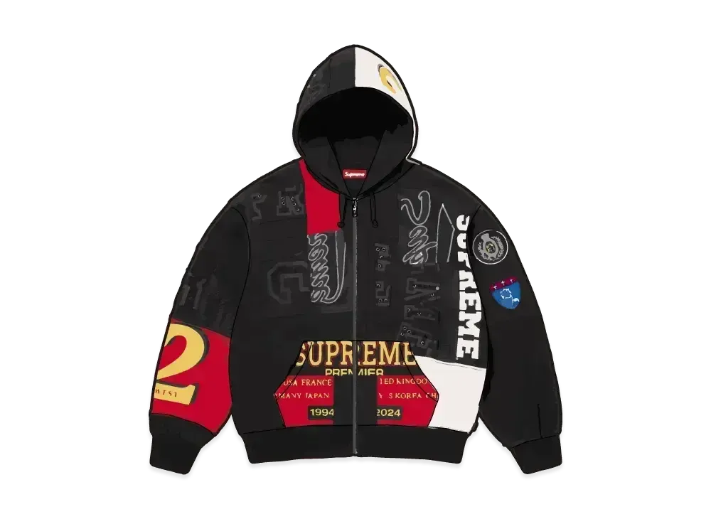 Supreme Patchwork Zip Up Hooded Sweatshirt "Black"