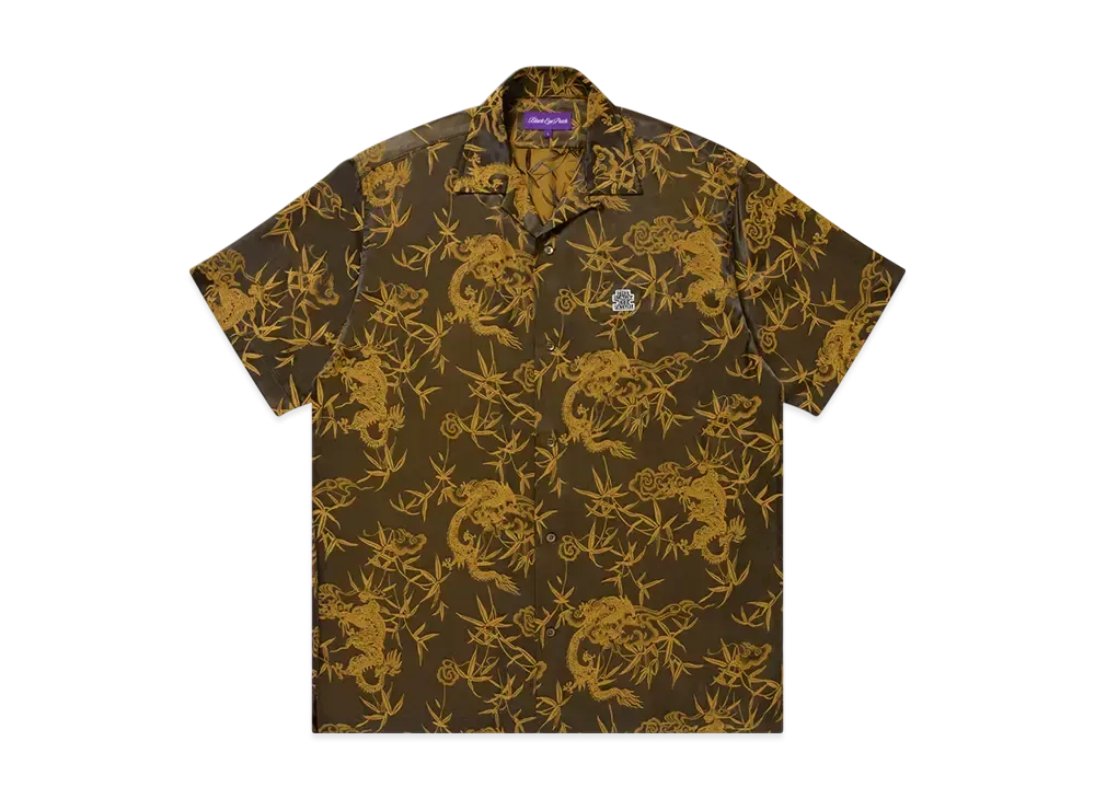 BlackEyePatch Dragon Textile Open Collared Satin S/S Shirt "Brown"