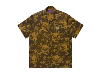 BlackEyePatch Dragon Textile Open Collared Satin S/S Shirt "Brown"