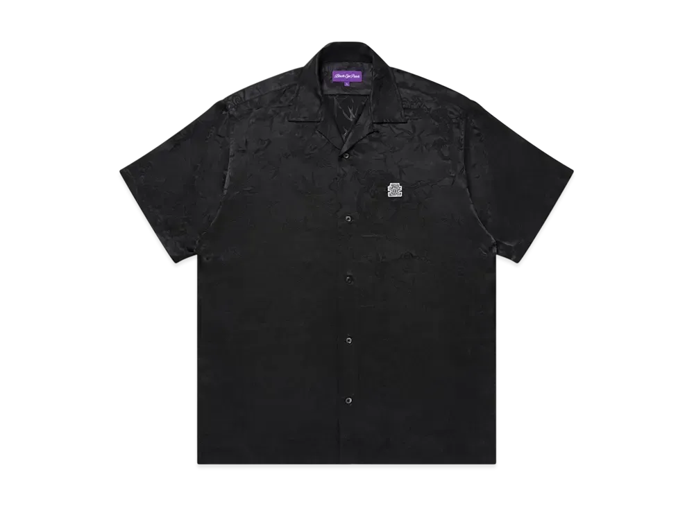 BlackEyePatch Dragon Textile Open Collared Satin S/S Shirt "Black"