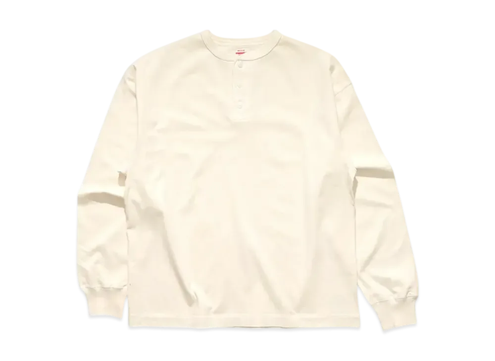 Healthknit Henley Neck Garment Dye Long Sleeve T-shirt "Ivory"