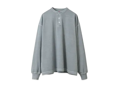 Healthknit Henley Neck Garment Dye Long Sleeve T-shirt "Gray"
