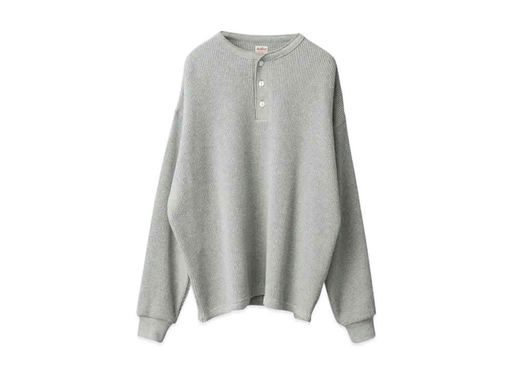 Healthknit Waiper Exclusive Super Heavy Waffle L/S Henley Neck T-shirt Relaxed Fit "Heather Gray"