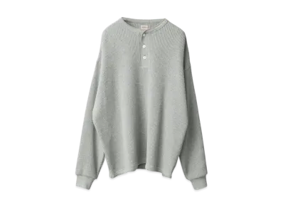 Healthknit Waiper Exclusive Super Heavy Waffle L/S Henley Neck T-shirt Relaxed Fit "Heather Gray"
