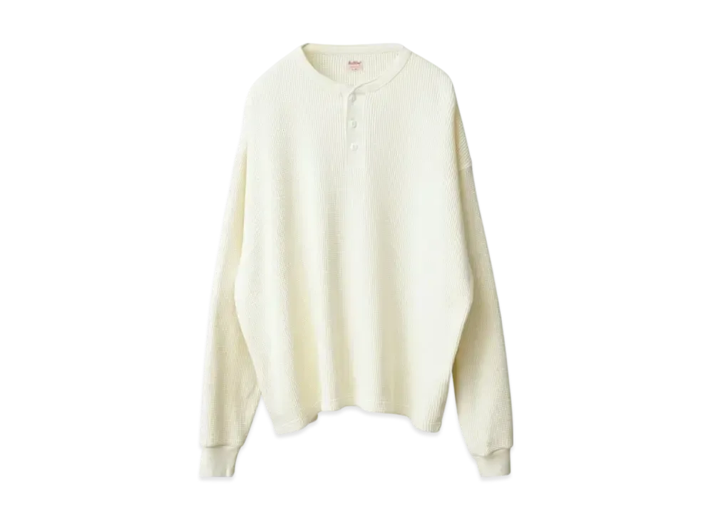 Healthknit Waiper Exclusive Super Heavy Waffle L/S Henley Neck T-shirt Relaxed Fit "Off"