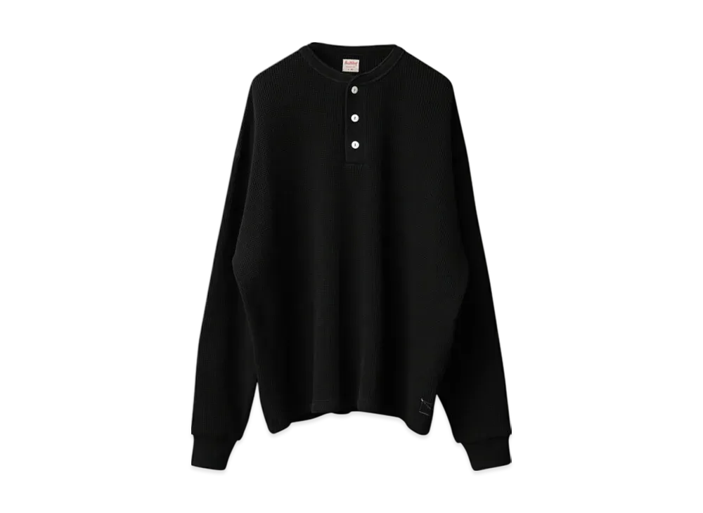 Healthknit Waiper Exclusive Super Heavy Waffle L/S Henley Neck T-shirt Relaxed Fit "Black"