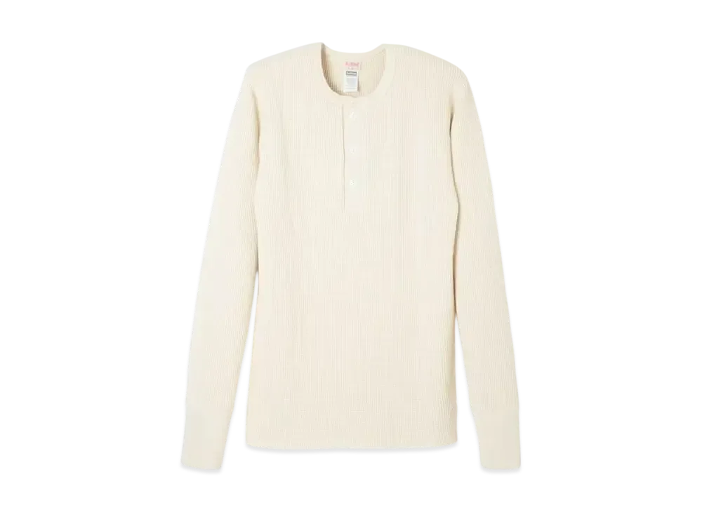 Healthknit Super Heavy Waffle Henley Neck Long Sleeve T-Shirt "Off"