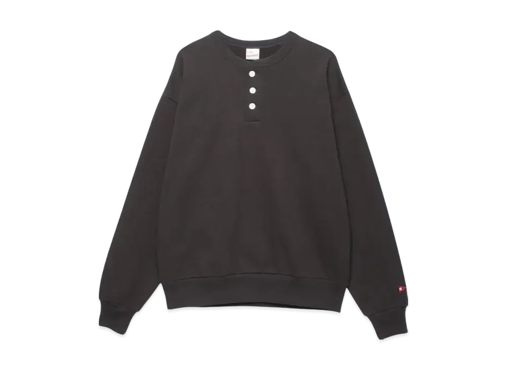 Healthknit Classic Sweat Henley Neck Long Sleeve "Fade Black"