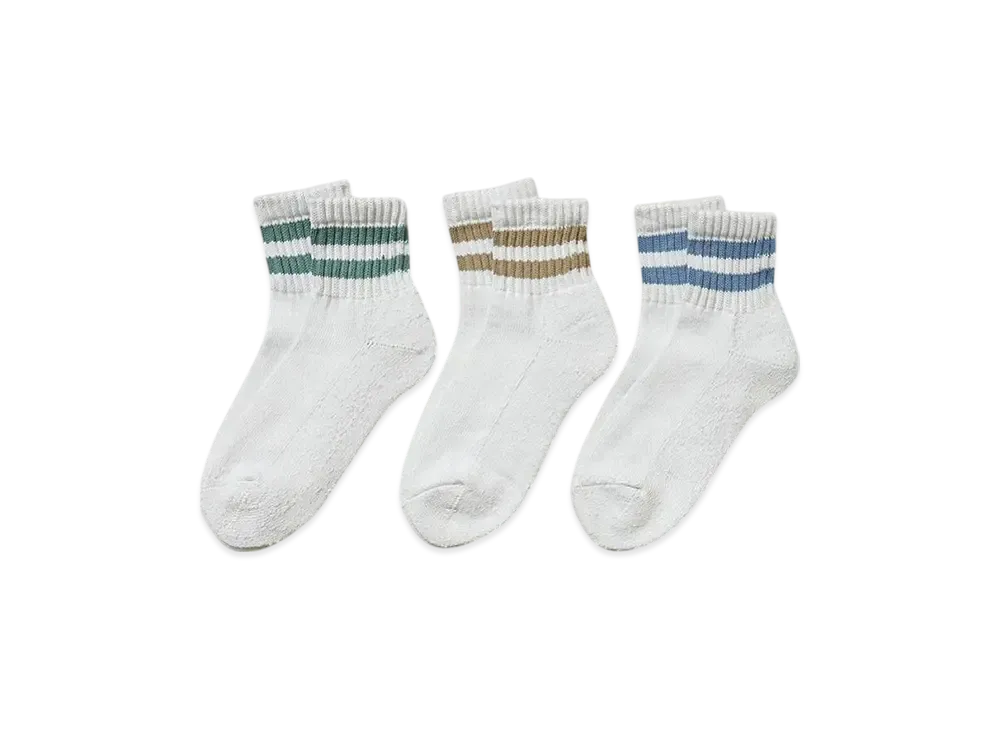 Healthknit Sinker 2-Line Socks 3 Pair Set "Green/Light Brown/Blue"