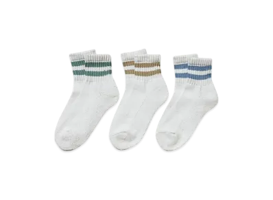 Healthknit Sinker 2-Line Socks 3 Pair Set "Green/Light Brown/Blue"